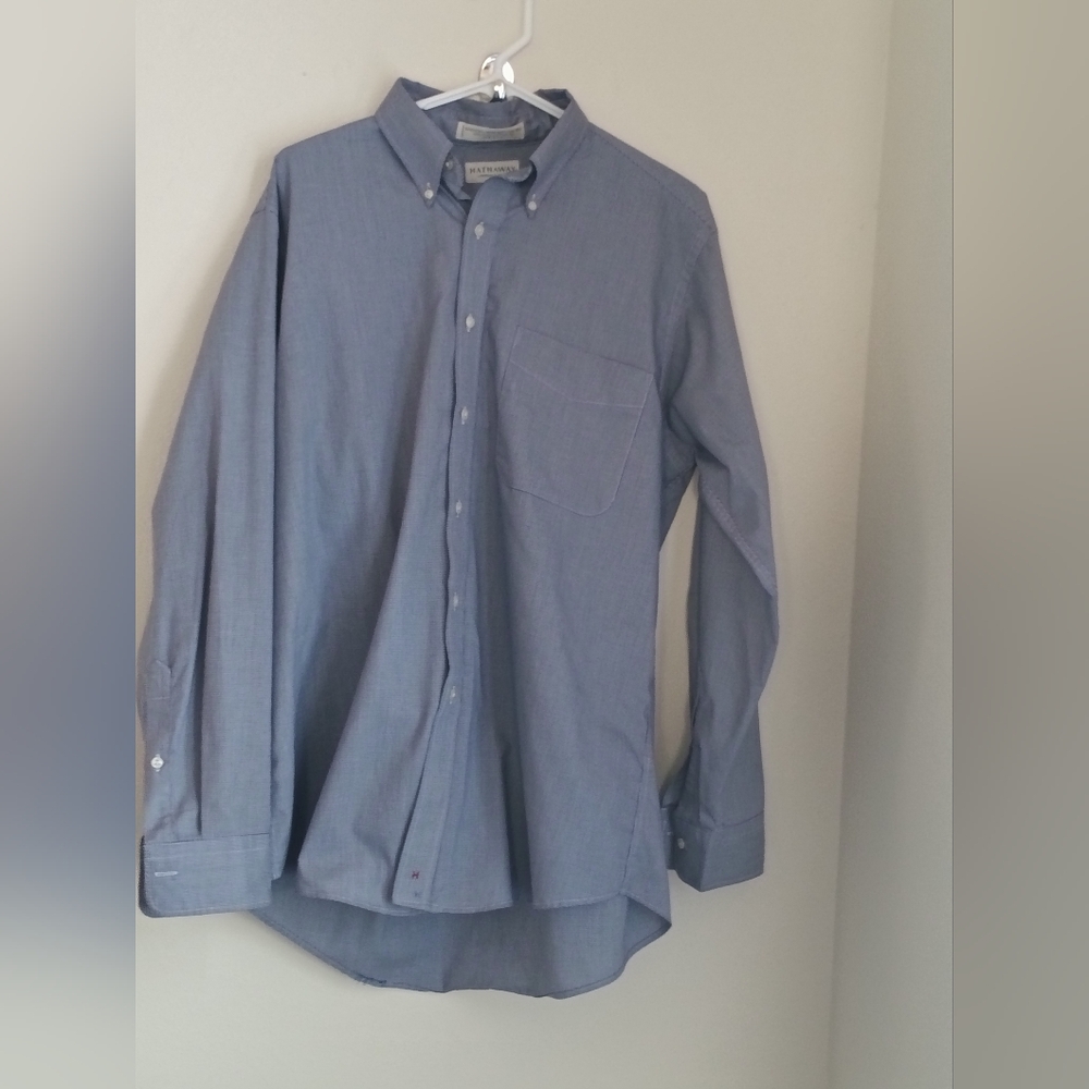 Hathaway Dress Shirt Men 16 Blue Blended Pinpoint Oxford Business Church Preppy